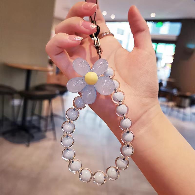 1PC Macaron Color Bead Mobile Phone Lanyard, Japanese and Korean Ins Wind Handmade Beaded Flower Mobile Phone Chain, Wrist Rope
