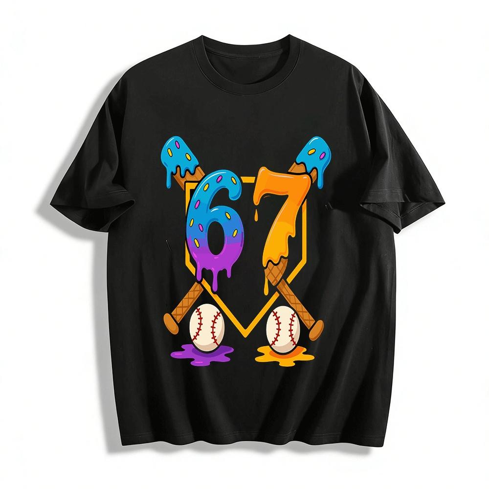 Fun No.67 Baseball Bat Ice Cream Print Casual T-Shirt Pure cotton T-shirt XXS