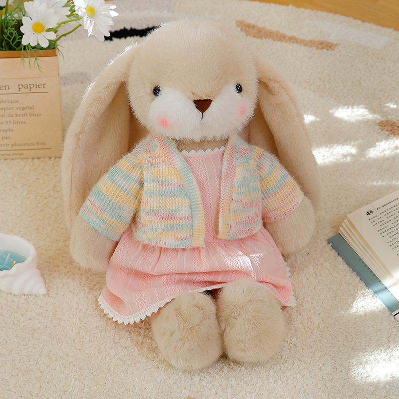 

35cm Floral Plaid Dress Kawaii Rabbit Plush Toys Hairy Soft Cartoon Bunny Stuffed Dolls Easter Day Decor Rabbit Toys Dolls 35cm