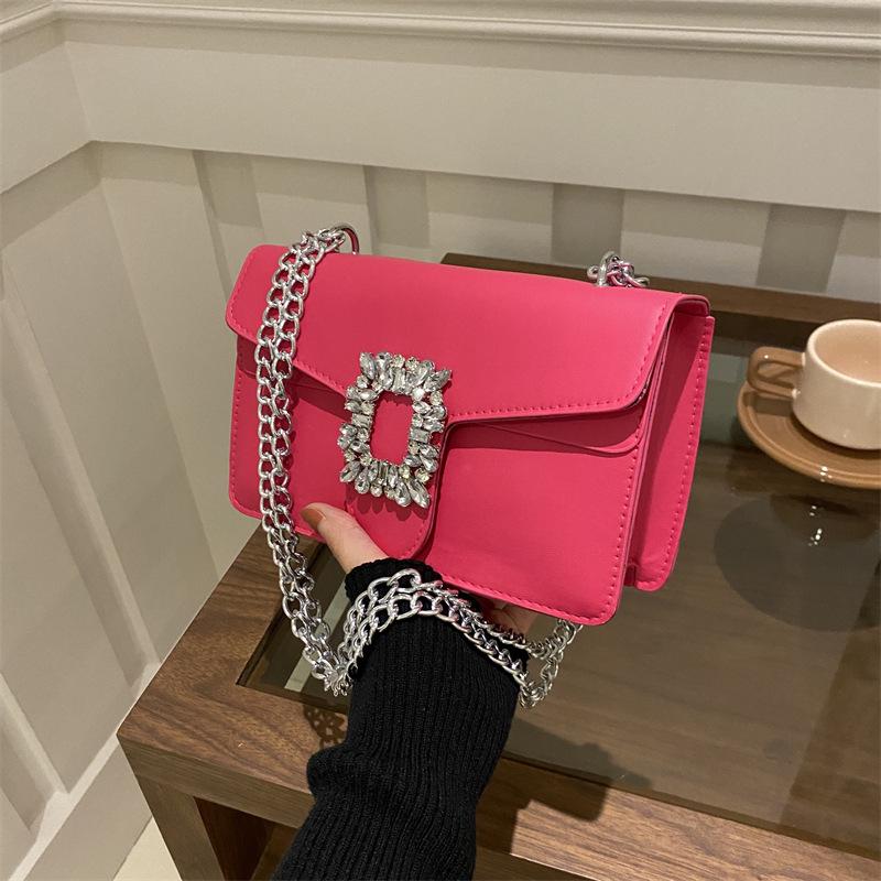

Сумка-мессенджер на цепочке в западном стиле 2025: Элегантная маленькая квадратная сумка на плечо с бриллиантовым замком для женщин роза розовый