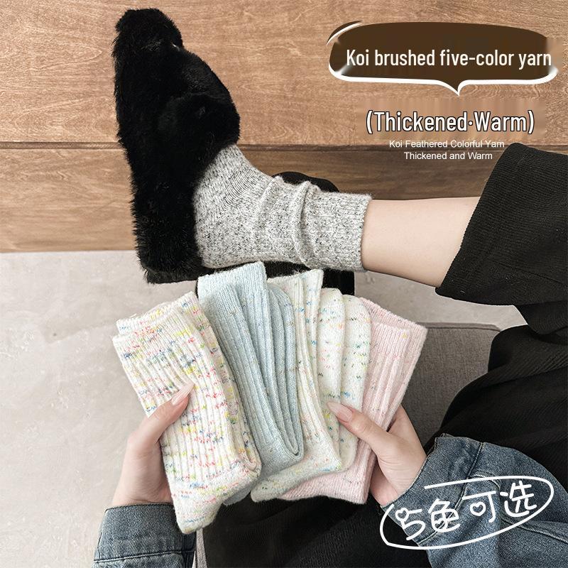 Zhuji Women's Korean-Style Thickened Polka Dot Mid-Calf Socks - Autumn/Winter Warm Long Pile Design