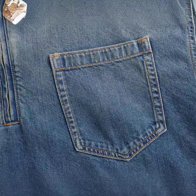 New Spring and Summer Women's Simple Lapel Loose Denim Dress