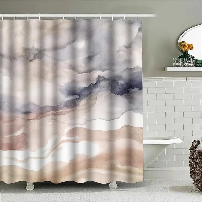 Soft Watercolor Shower Curtain For Bathroom Decor Waterproof Non-Slip Printed In Neutral Colors