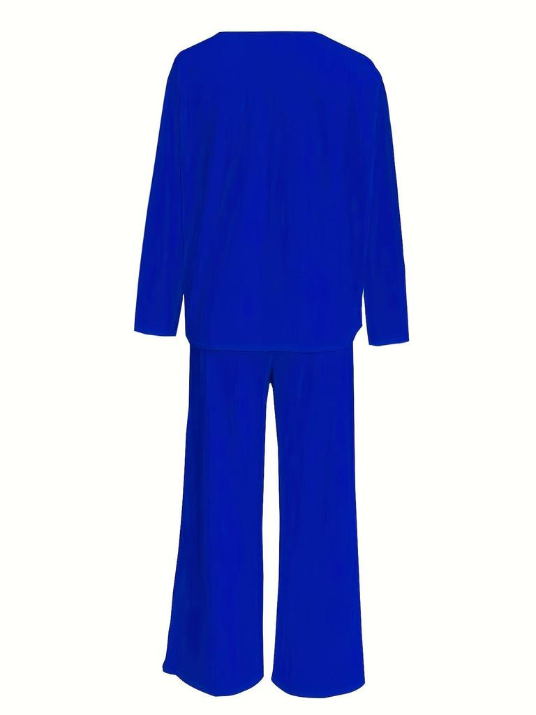 Women's Fashion 2025 V-Neck Loose Casual Two-Piece Set In Ice Silk