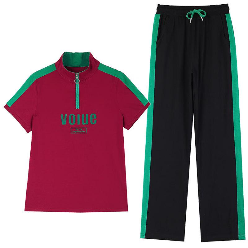Woodpecker Women's Pure Cotton Summer Sportswear Set with Wide-Leg Pants