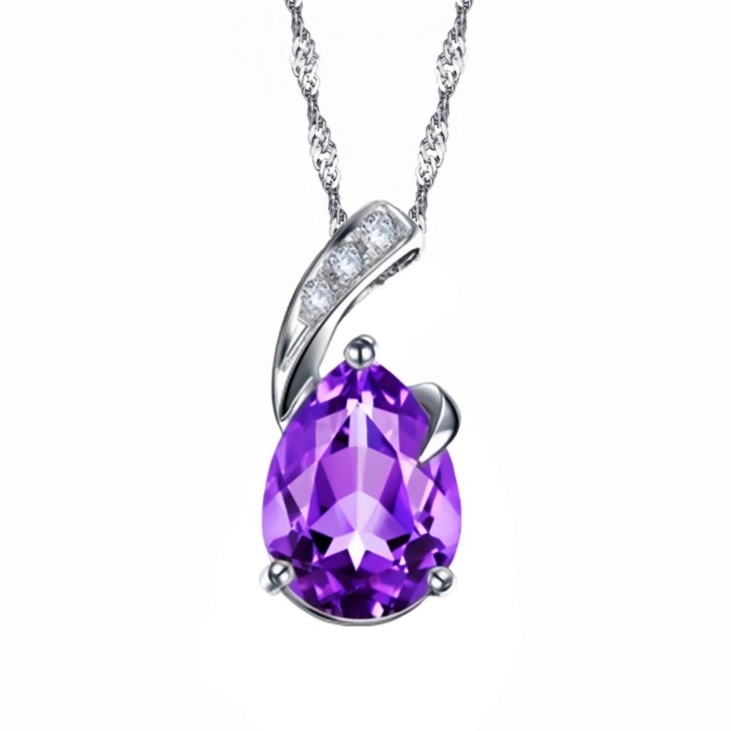 Yi Hua Amethyst Heart Crystal Pendant Necklace for Women