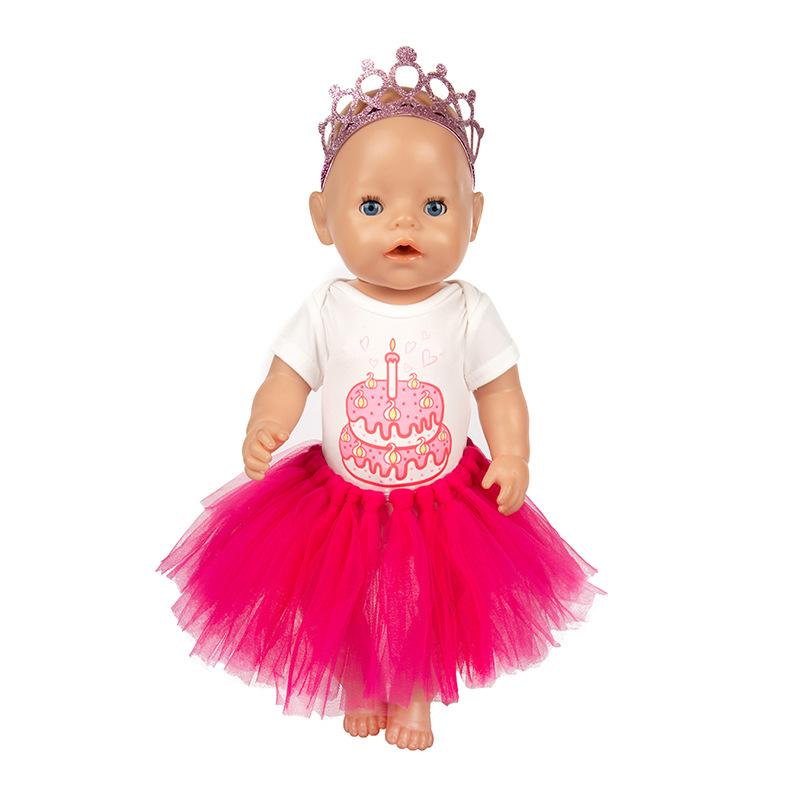 Set of 3 Birthday Doll Pink Clothing Accessories Including Skirt Romper Headband for 43cm / 17Inch Newborn Baby Doll (No Doll)