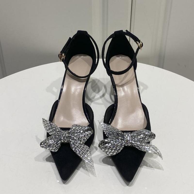 Shoes Bowknot Rhinestone Women Pumps High Heels 7 CM Stiletto Women Shoes Buckle Summer Women Sandals Luxury Party Shoes