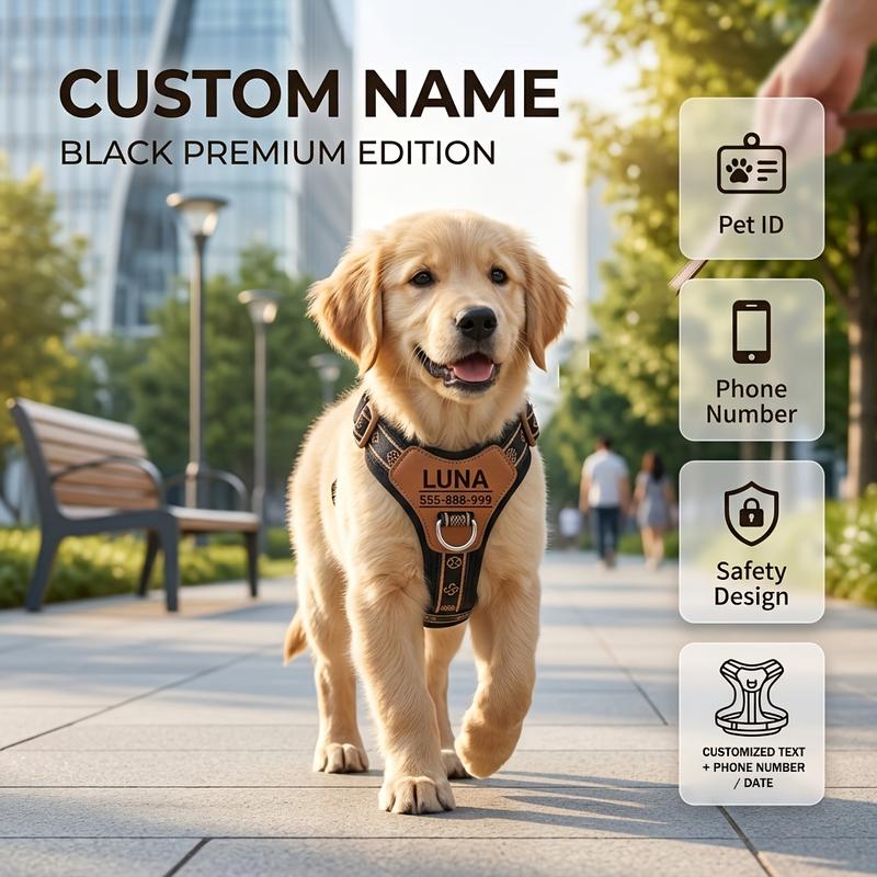 Custom Personalized Name Padded Dog Vest Harness Adjustable for Puppies Small Medium Large Dogs Cats Pet Walking Supplies