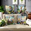 1/4Pc Chic Spring Vintage Easter Bunny Pillow Covers Polyester Zippered Cushion Cases Handcart & Easter Egg Print, Home Decor