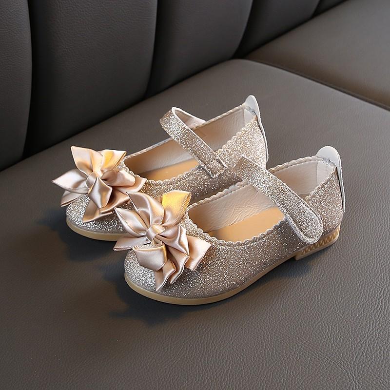 Girls Shoes Fashion Sequin Kids Princess Shoe Bow Shallow Single Shoe Soft Sole Children Flats Toddler Party Wedding Shoes