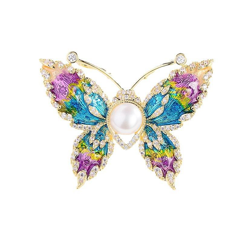 Elegant Enamel Butterfly Brooch, High-end Women's Luxury Pearl Insect Brooch, Niche Design Sense Brooch