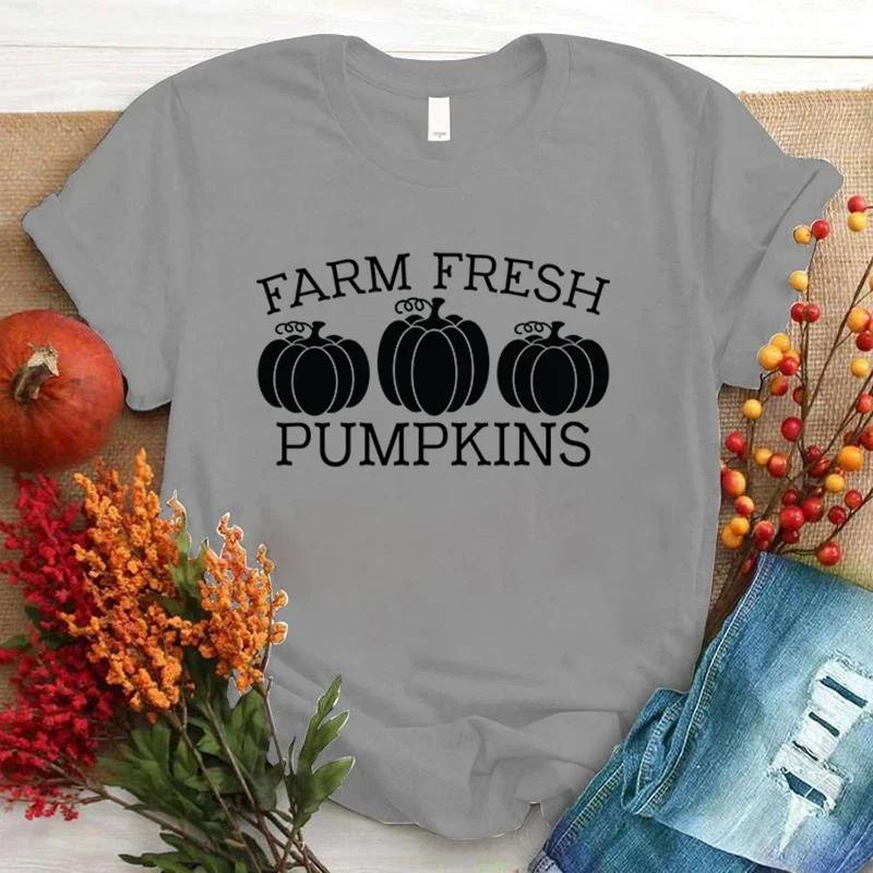 Koszulka z nadrukiem dyni Farm Fresh Fashion Unisex Krótki Rękaw Letnia Chłodna Top Tee Hip Hop
