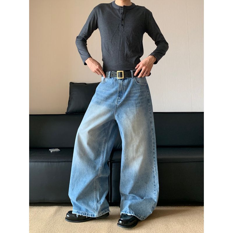Cabbage Coke American Retro Simple Jeans Trendy Brand Loose Wide-Leg Pants Casual Straight-Leg Trousers for Men and Women