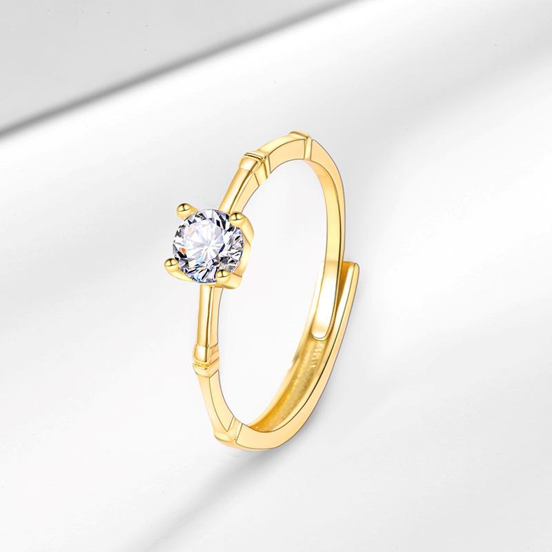 Moissanite Bamboo Joint Women's Versatile Couple's Engagement Ring, Six-Prong Simulated Diamond.