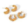 18K Gold Stainless Steel Diamond-set Twisted Earrings for Women, Premium Titanium Steel Jewelry, Versatile Light Luxury Studs
