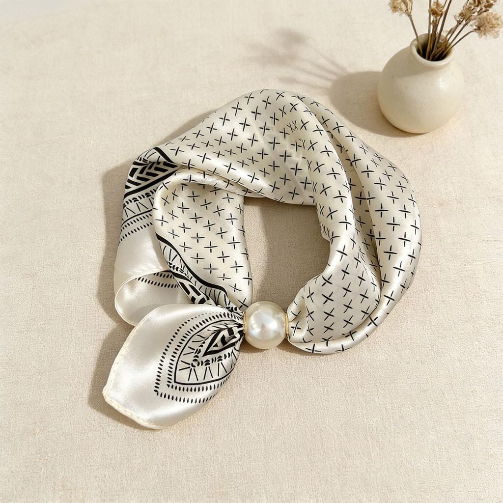 Scarf Magnetic Silk Collarbone Pearl Neck Scarf Thin Lazy Pendant Chain Buckle Bandana Handkerchief Foulards Femme Accesories
