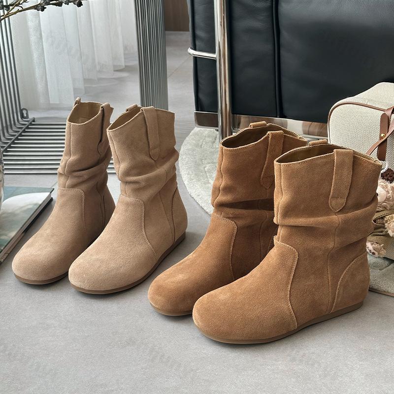 Fashion Women Suede Casual Boots 2025 Autumn Fashion Ankle Boots New Short Slip on Flat Shoes Retro Versatile Soft Bottom Lady Boot