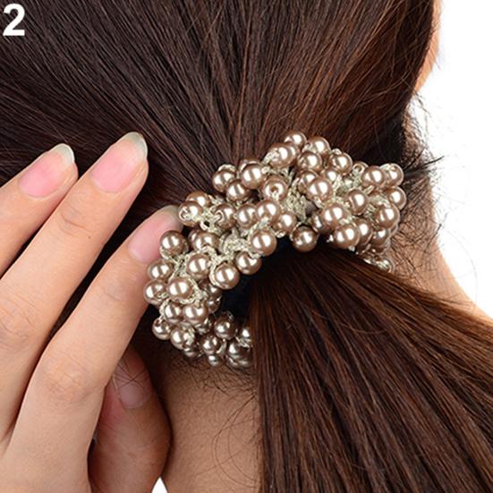 Fashion Women Faux Pearls Beads Hair Band Rope Scrunchie Ponytail Holder