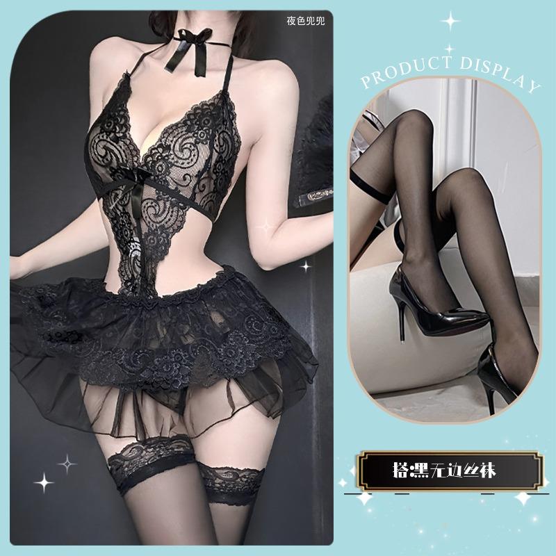 Sexy Lingerie Sexy Lace Open File One-piece Three-point Temptation Hot Pajama Skirt Uniform Suit Sexy Lingerie