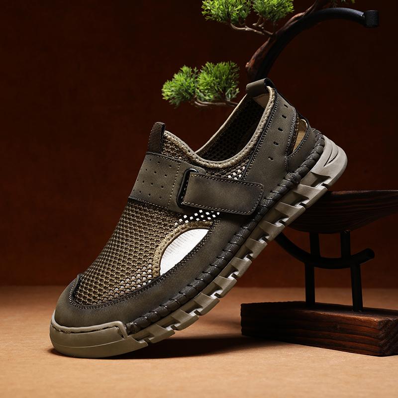 

Летние мужские сетчатые походные кроссовки дышащие полые уличные кроссовки скальные туфли мужские спортивные нескользящие туфли 42 хаки