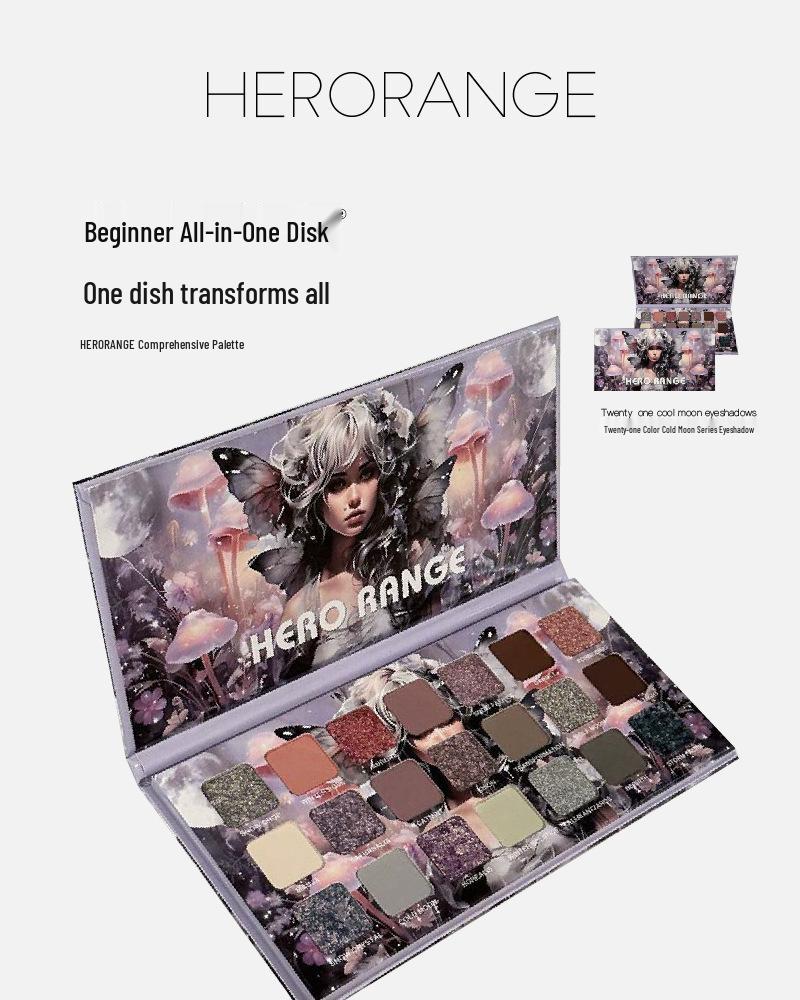 21-Color Cool Moon Tones Eyeshadow Palette: Matte, Pearlescent, Glitter Sparkle - High-End Feel, Affordable Makeup