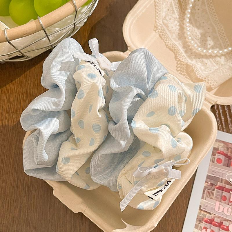 1 PC Sweet Blue Polka Dots In Summer,Large Intestine Hair Circle for Women and Girls Headband,Bow Tie,Rubber Band Hair Accessory