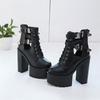 Womens Boots for Nightclub Shoes High Heels Hollow Out Ankle Boots Platform Heels Gothic Black Leather Short Boots for Lady