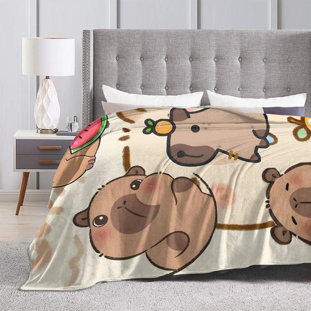 Warm Blanket Kids Adult Picnic Capybara Throw Blanket Flannel Bedspread For Living Room Pattern Sofa Bed Cover