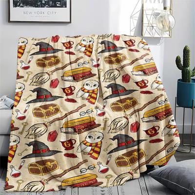 1Pc Magic School Print Flannel Blanket, High Quality Comfortable for All Seasons, Home Decor, Warmth and Comfort, Perfect for Christmas Gifts