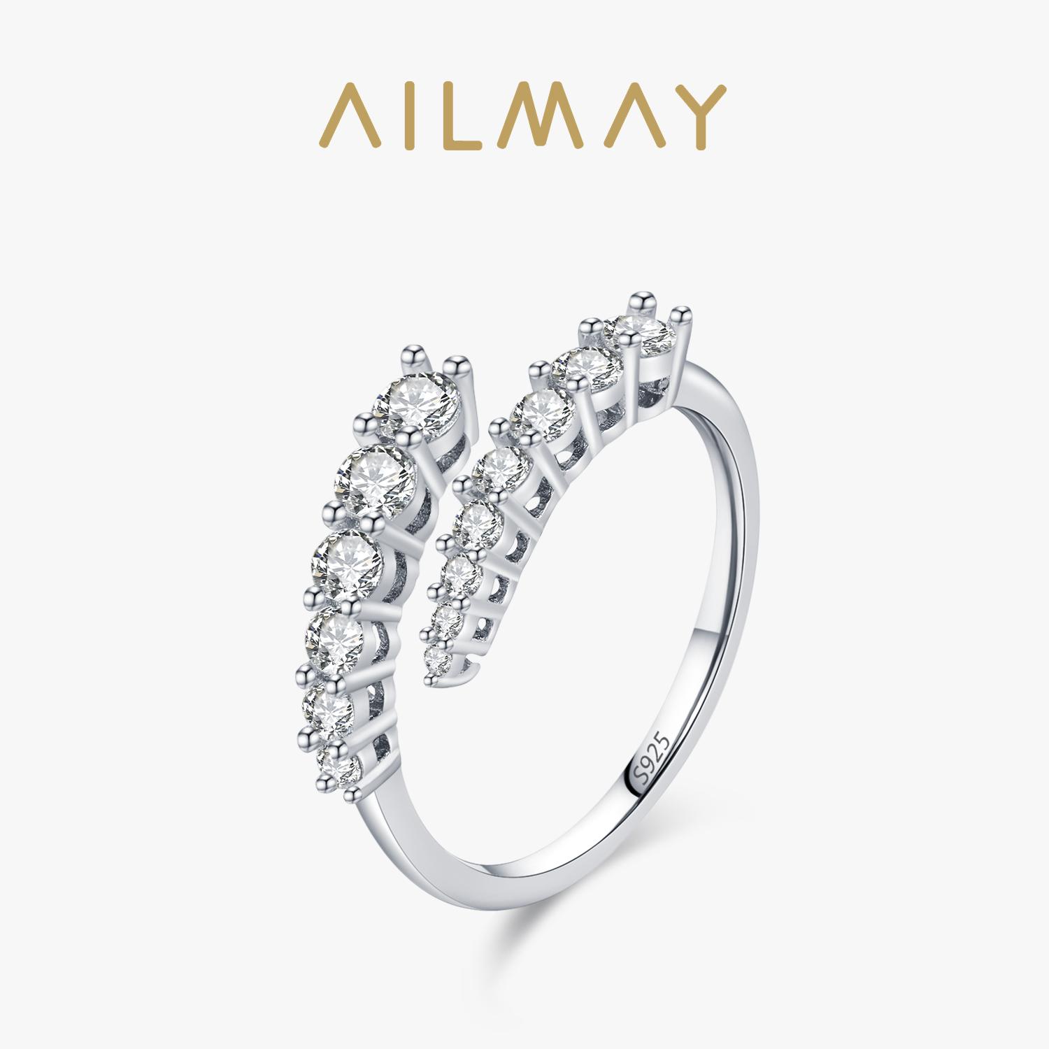 

Ailmay Luxury 925 Silver Shiny Round Zircon Resizable Opening Rings For Women Girls Wedding Party Accessories Jewelry 7