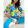 2023 Damen Rundhals Pullover Shirt mit Sechsfarben-Print und Einzigartigem Stil