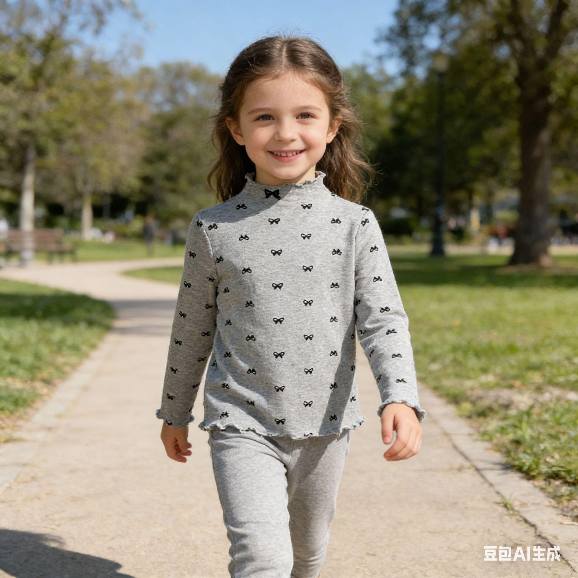 Girls Long Sleeve Polka Dot Top with Ruffled Trim for Spring and Autumn 90