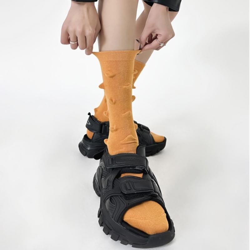 Womens Harajuku Cotton Crew Socks 3D Raised Point Cute Hedgehog Thorns Solid Color Skateboard Middle Tube Calf Socks