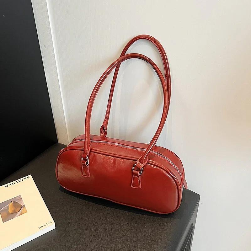 Fashion handbag with a bow for women simple underarm bag of solid color large capacity pillow bag