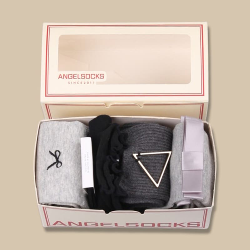 ANGEL SOCKS SET004 - Groove Gray Toned-Down Daily Fashion Gift Ankle Socks Spring Gold Jewelry