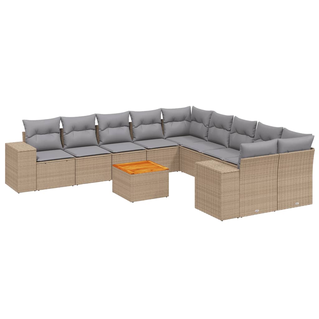 Vidaxl 11-Cz. Garden Furniture Set With Cushions, Beige, Poly Rattan