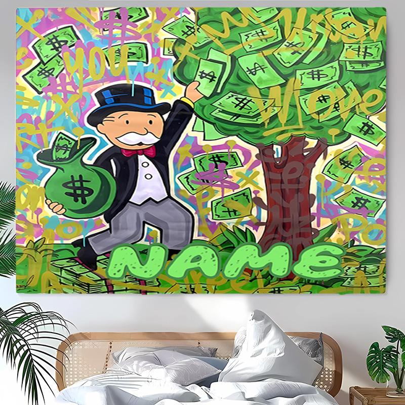 Personalized Mr. Monopoly Background Tapestry,Custom Name Birthday Party,Multifunctional Wall Decoration for Home Decor,Various Occasions