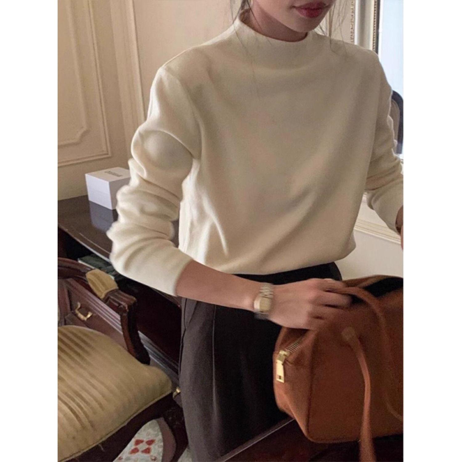 

Women s Slim-Fit Semi-High Neck Knit Long-Sleeve Top for Autumn and Winter One Size