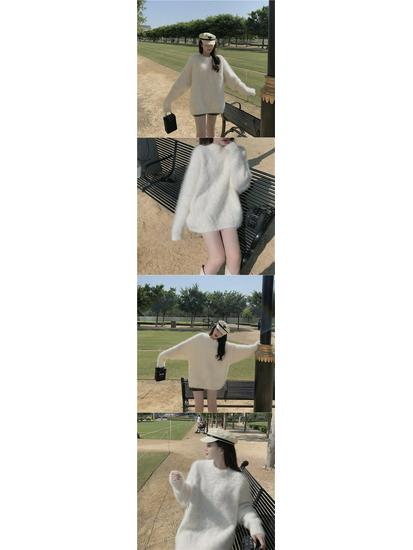 2025 Autumn/Winter Women's Loose Knit Mink Cashmere Cardigan Sweater - Fleece-Lined, Thickened, Mid-Length.