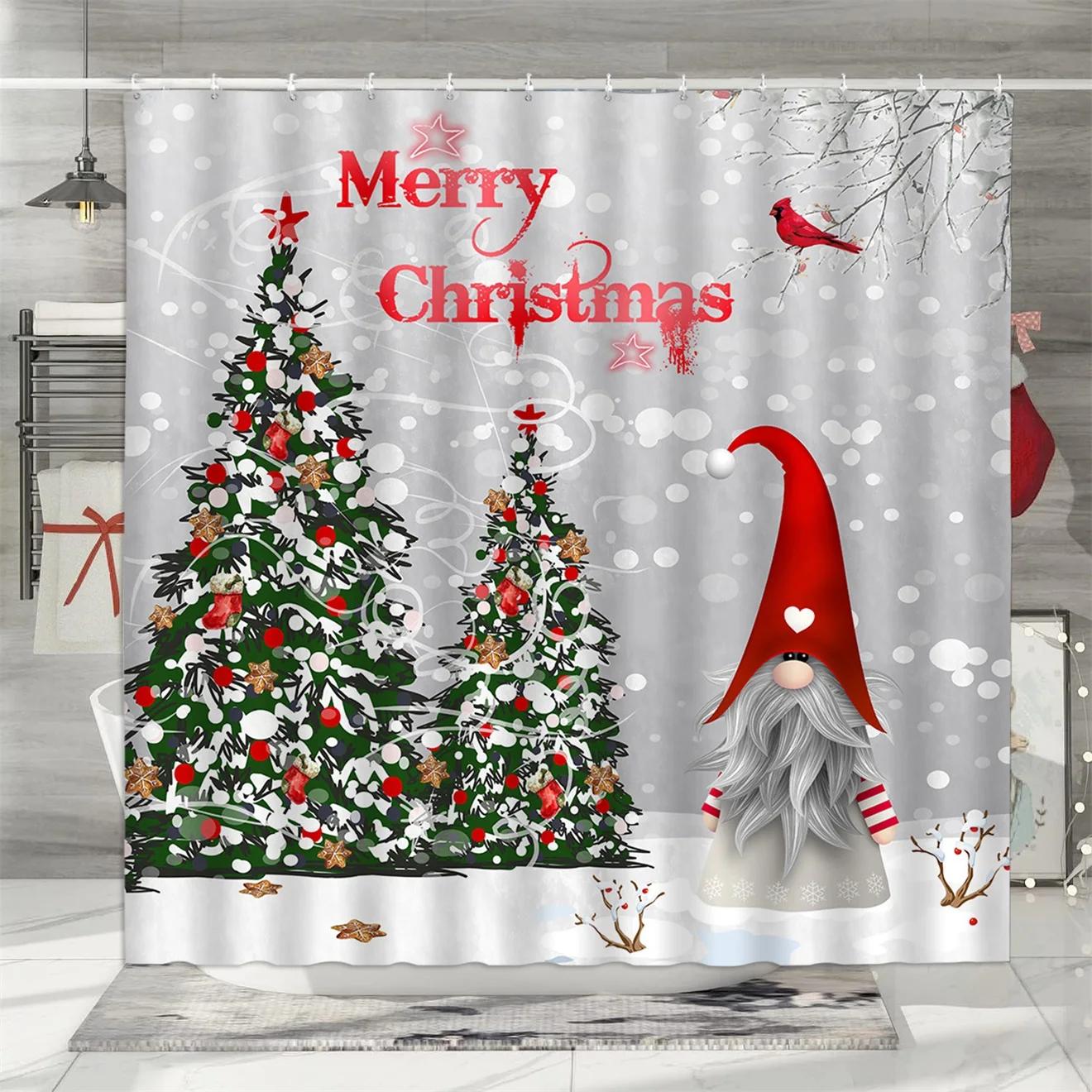 

unframed Christmas Shower Curtain, Winter Snowman Father Christmas Farmhouse Truck Snowflake Christmas Tree Red Bird Bathroom De 90x180cm-35x70in