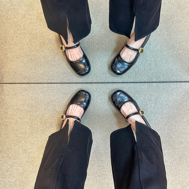 Korean version of versatile one-word belt single shoes casual women's shoes summer French retro Mary Jane shoes flat shoes small leather shoes