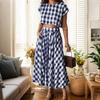 ZANZEA Women Short Sleeve Blouse and Long Skirts Plaid Print Two Piece Sets