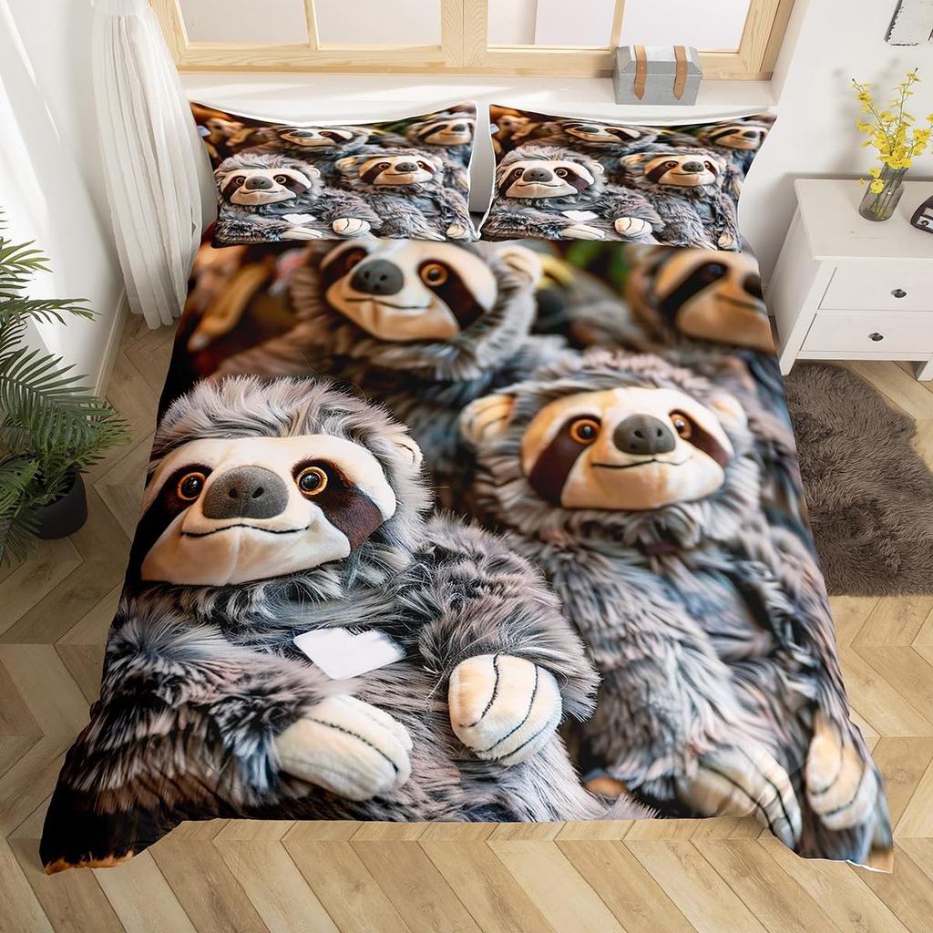 Sloths Tropical Leaves Warm Comforter Cover Set Beding Set for Children Kids Young Boys Young Girls Lovely Animal Soft Duvet Cover Lovely Bedspread