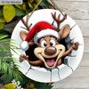 Cartoon Elk Christmas Wooden Sign - Navidad Round Artwork for Front Door, Wall Hanging Decor - Ideal Christmas Decoration
