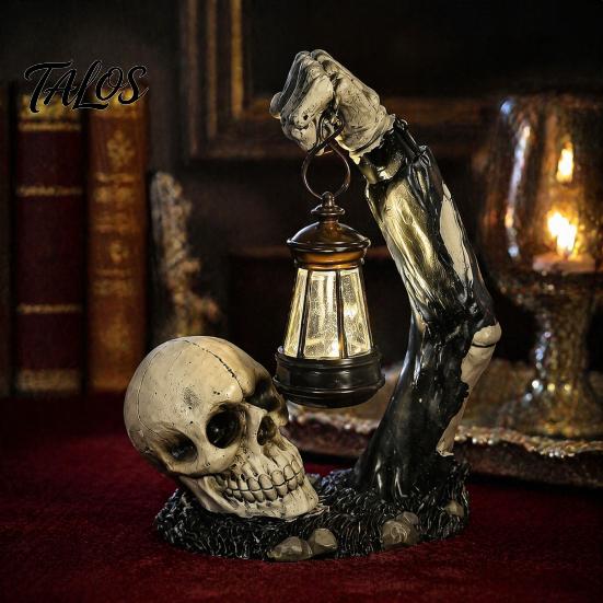 Lighted Zombie Lantern Statues Halloween Creepy Zombie/Skeleton Statue, Resin Horror Figurine Decor, Light Up Ornaments Holding Ornament for