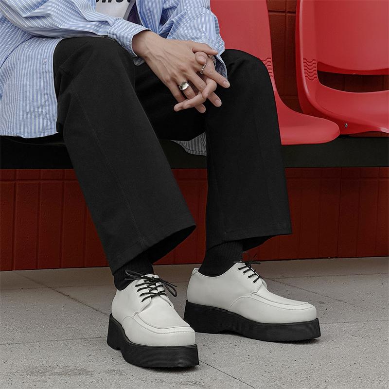New fashionable platform heightening shoes Korean version versatile medium heel casual shoes lace-up white men's single shoes 96590-J