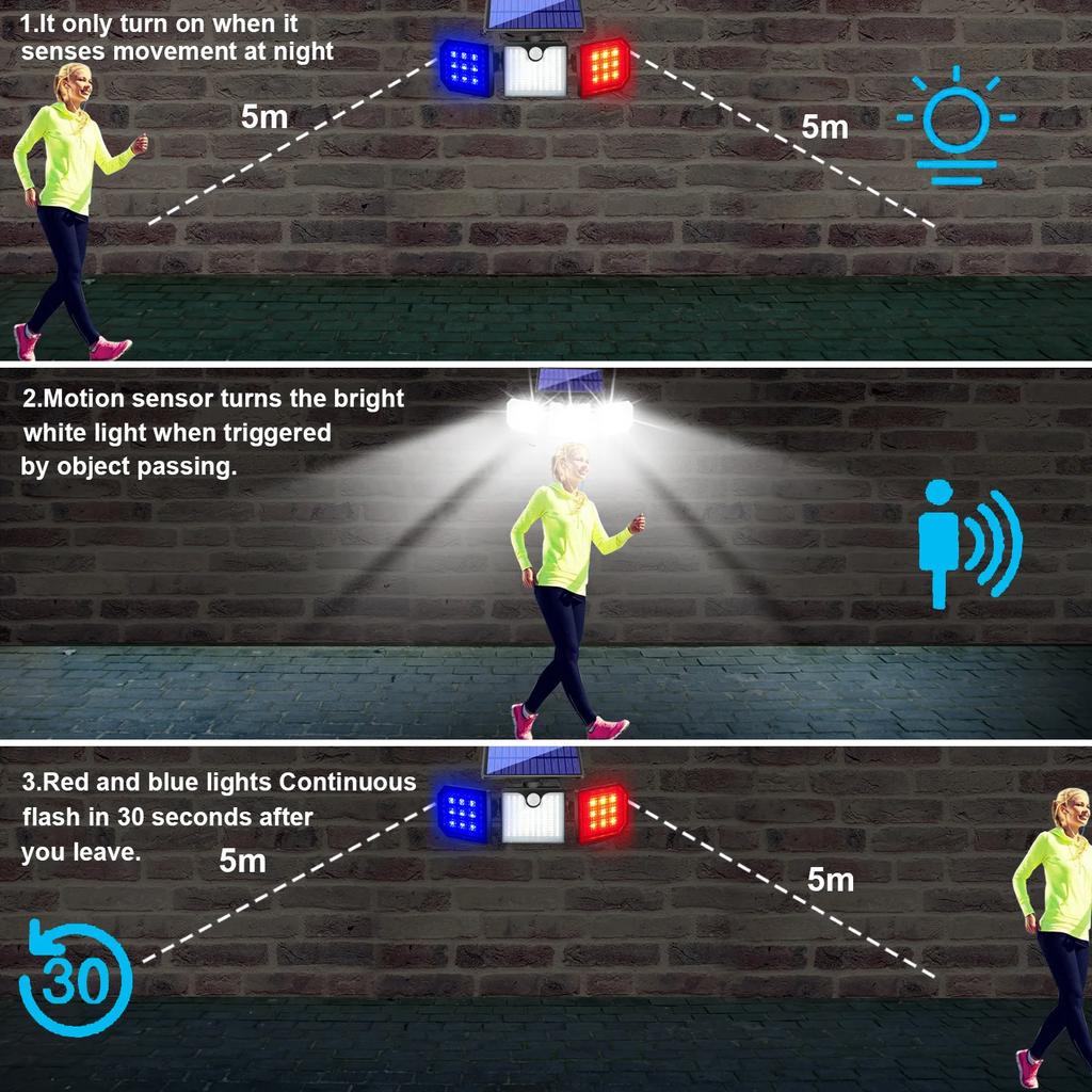 230LED Solar Lamps Wall Light Waterproof IP65 Outdoor Warning Light Strobe Garage Lamp Strobe Light Control Human Body Induction