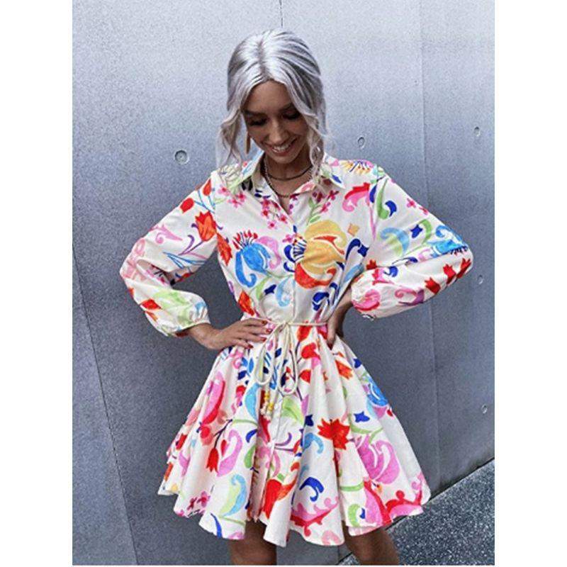 

Яркое Ретро Европа и Америка Стиль Весна & Осень Зима Принт Узор Однобортное Расклешенное Рукав Модное Платье Женская Мода Figure Color S