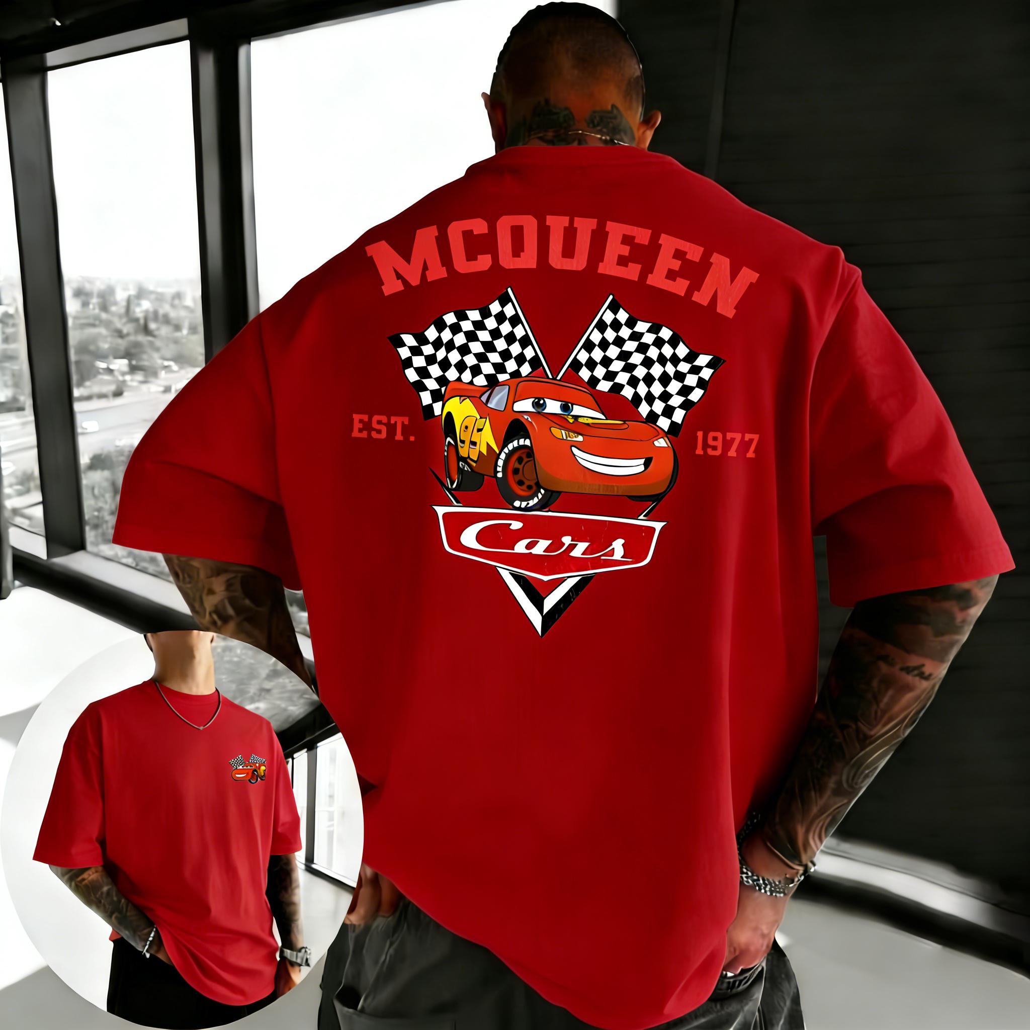 

Disney Cars McQueen Cartoon Printed Tshirt Summer Mens and Womens Oversized Fashion Parent Child Top Loose Casual Street Wear S